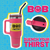 BOB THE COOLER CO - 40oz "Roadie" Heavy Duty Double Wall Vacuum Insulated Tumbler with Straw and Handle, Made of Stainless Steel, Great for Travel, Beach, & More